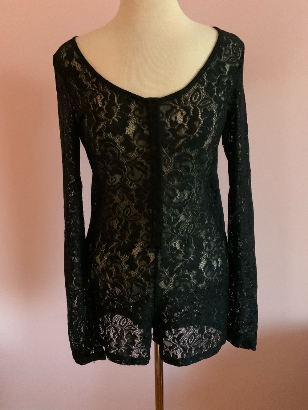 La SENZA Black Sheer Floral Lace Long Sleeve Romper